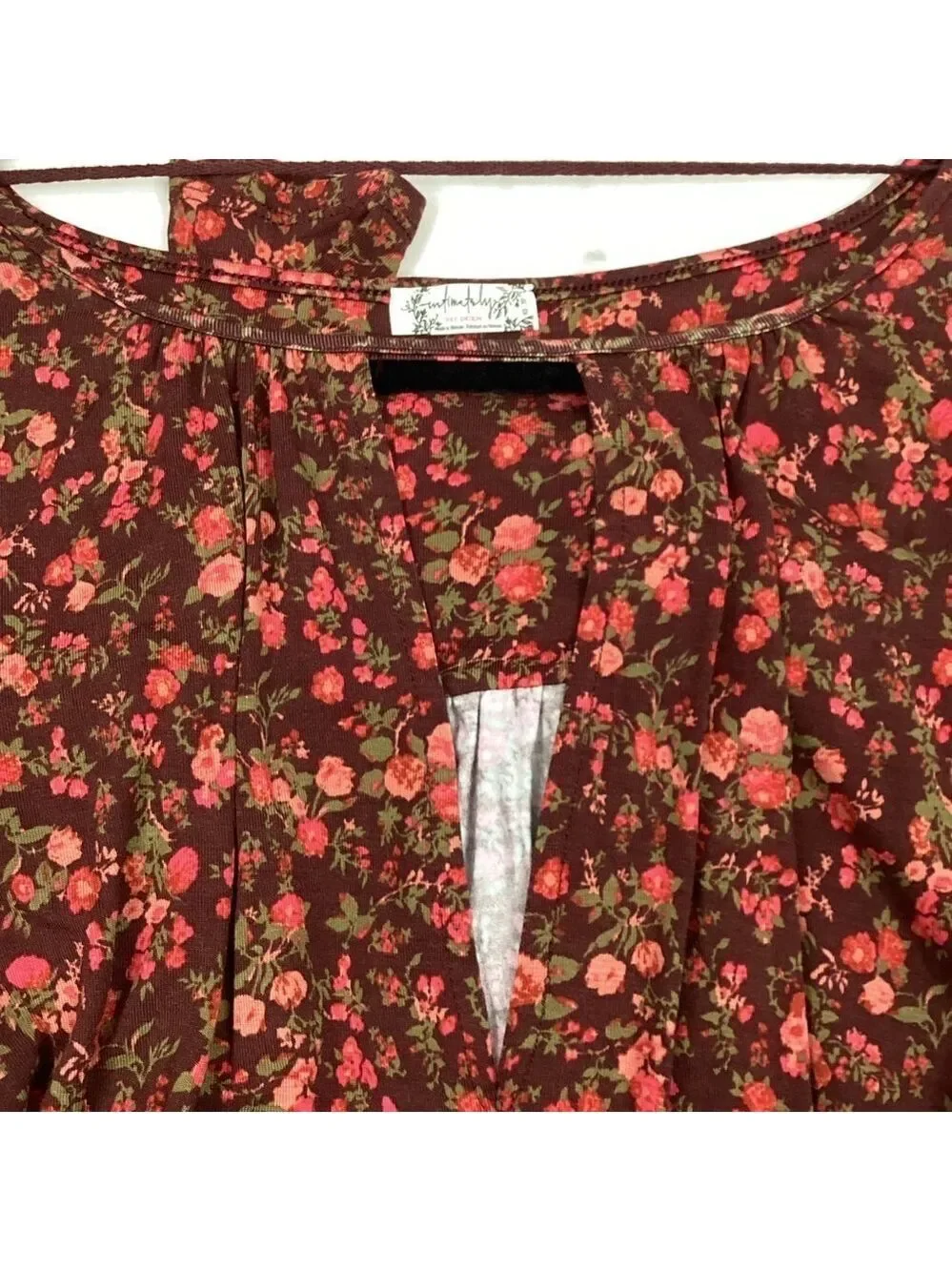 FREE PEOPLE SIZE XS FALL‎ TOP FLORAL KAYA PRINTED THONG BODYSUIT CHOCOLATE